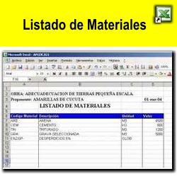 Lista de Materiales - An&aacute;lisis de Precios Unitarios en Excel