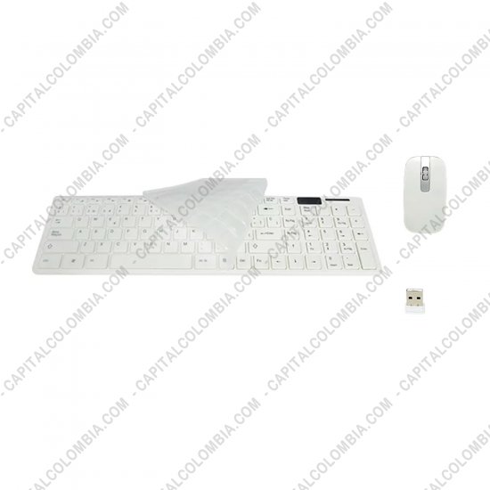 Accesorios de Tecnología, Marca: Jaltech - Combo de teclado con protector y mouse inalámbrico de color Blanco en Español - Jaltech 10306