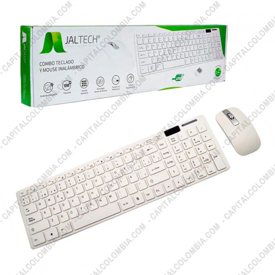 Accesorios de Tecnología, Marca: Jaltech - Combo de teclado con protector y mouse inalámbrico de color Blanco en Español - Jaltech 10306