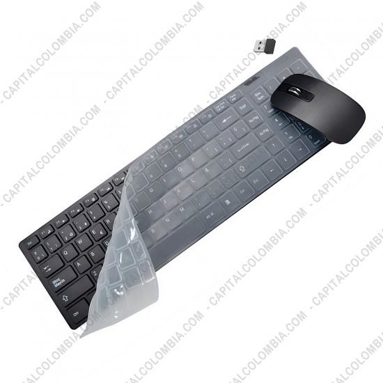 Accesorios de Tecnología, Marca: Jaltech - Combo de teclado con protector y mouse inalámbrico de color negro en Español - Jaltech 10306