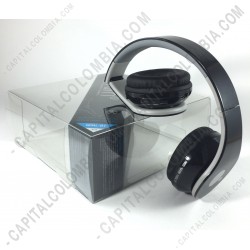 Ampliar foto de Audifonos Bluetooth manos libres con FM, ranura MicroSD, color Negro