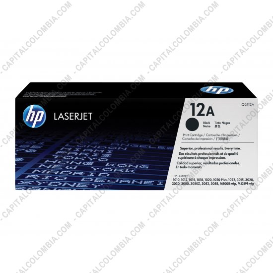 Cintas para impresoras POS, Tonner, CD, DVD y Otros, Marca: HP - Toner HP 12A Negro para Laserjet 1010/1015/3030 para 2.000 Páginas Aprox. (Ref. Q2612A)