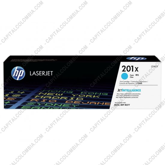 Cintas para impresoras POS, Tonner, CD, DVD y Otros, Marca: HP - Toner HP 201X Cyan para Laserjet Pro M252/MFP M277 para 2.300 Páginas Aprox. (Ref. CF401X)