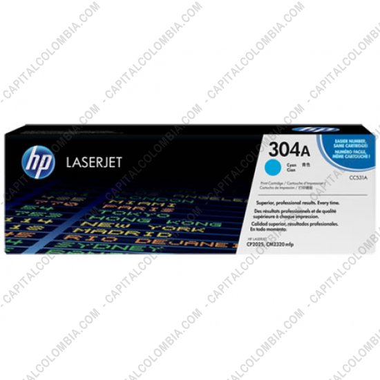 Cintas para impresoras POS, Tonner, CD, DVD y Otros, Marca: HP - Toner HP 304A Cyan para Laserjet CP2025/CP2025n/CP2025dn/CM2320 para 2.800 Páginas Aprox. (Ref. CC531A)