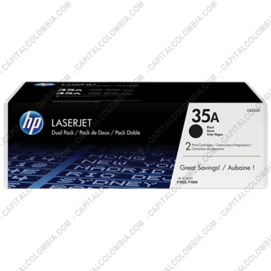 Cintas para impresoras POS, Tonner, CD, DVD y Otros, Marca: HP - Toner HP 35A Negro x 2 Unidades para Laserjet P1005/P1006 para 1.500 Páginas por Cartucho Aprox. (Ref. CB435AD)