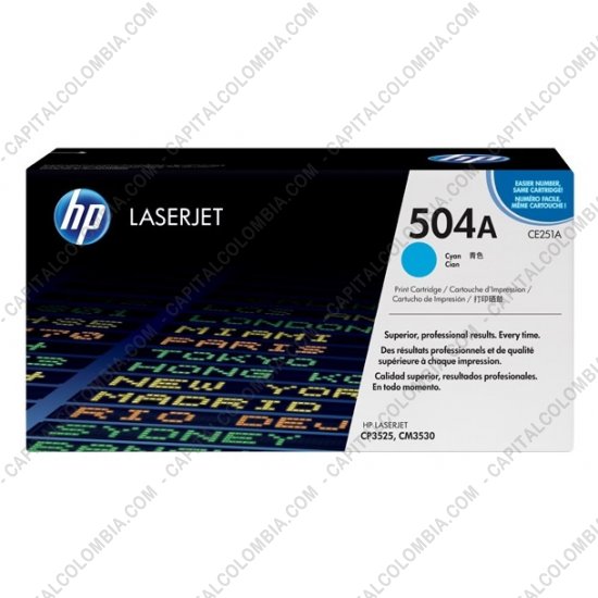 Cintas para impresoras POS, Tonner, CD, DVD y Otros, Marca: HP - Toner HP 504A Cyan para Laserjet CP3525/3525dn/3525x para 7.000 Páginas Aprox.  (Ref. CE251A)