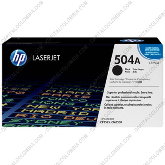 Cintas para impresoras POS, Tonner, CD, DVD y Otros, Marca: HP - Toner HP 504A Negro para Laserjet CP3525/3525dn/3525x para 5.000 Páginas Aprox. (Ref. CE250A)