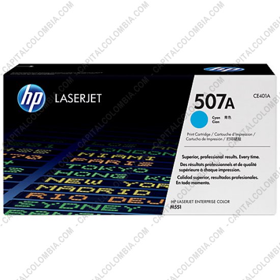 Cintas para impresoras POS, Tonner, CD, DVD y Otros, Marca: HP - Toner HP 507A Cyan para Laserjet M551n/M551dn/M551xh para 6.000 páginas aprox. Ref CE401A