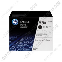 Ampliar foto de Toner HP 55x Negro x 2 Unidades para Laserjet P3015 para 12.500 Páginas Aprox. (Alto Rendimiento) (Ref. CE255XD)