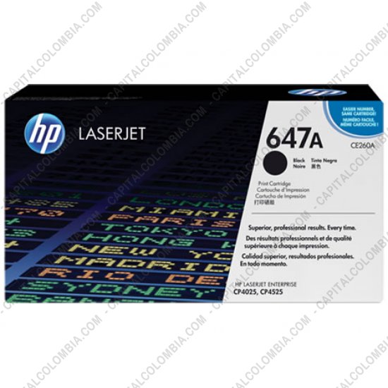 Cintas para impresoras POS, Tonner, CD, DVD y Otros, Marca: HP - Toner HP 647A Negro para Laserjet CP4025/CP4525 para 8.500 Páginas Aprox. (Ref. CE260A)