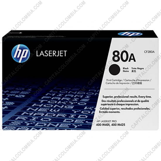 Cintas para impresoras POS, Tonner, CD, DVD y Otros, Marca: HP - Toner HP 80A Negro para Laserjet Pro 400 M401 para 2.700 Páginas Aprox. (Ref. CF280A)