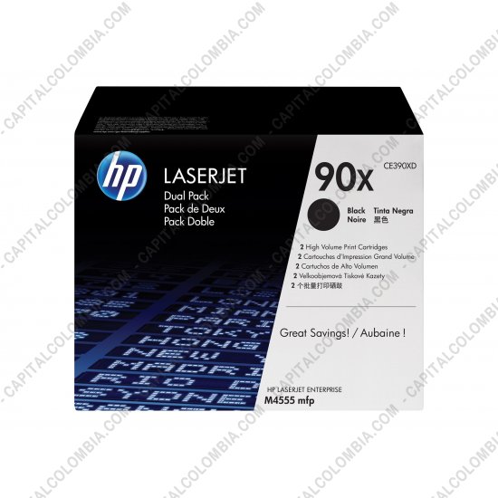 Cintas para impresoras POS, Tonner, CD, DVD y Otros, Marca: HP - Toner HP 90X Negro x 2 Unidades para Laserjet M4555/M602n/M603n para 24.000 Páginas Aprox. por cartucho (Ref. CE390XD)