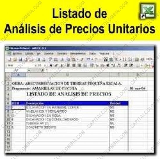 Herramientas de Productividad, Marca: CapitalColombia - Análisis de precios unitarios - Plantilla en formato Excel