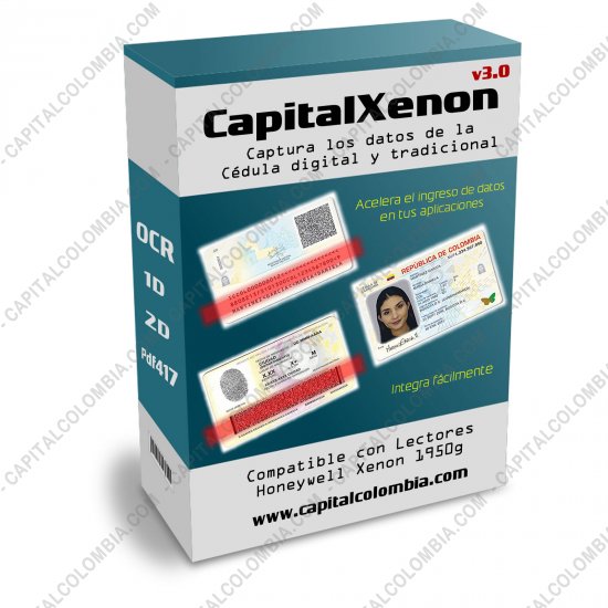 Lectores de Códigos de Barras, Marca: Honeywell - Combo Lector de Código de Barras Xenon 1950G (2D Imager, OCR) USB con base y con software CapitalXenon para Cédulas, Tarjetas de Identidad, Licencias y Tarjetas de Propiedad de Vehículos en Colombia