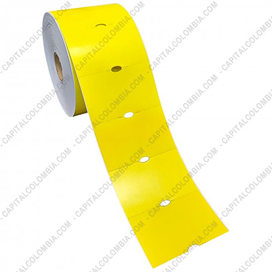 Rollos de etiquetas adhesivas y Nylon Textil, Marca: CapitalColombia - Rollo de 1.250 Etiquetas en Propalcote Amarillo de 7cms X 4cms a una columna (70x40mm)