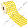 Rollo de etiquetas circulares color amarillo en papel de transferencia de 20.000 rótulos a seis columnas de 1.3cms x 1.3cms (13x13mm) - Marca CapitalColombia