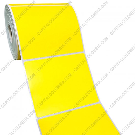 Rollos de etiquetas adhesivas y Nylon Textil, Marca: CapitalColombia - Rollo de etiquetas de transferencia (bond) color amarillo de 500 rótulos a una columna de 10cms x 8.2cms (100x82mm)