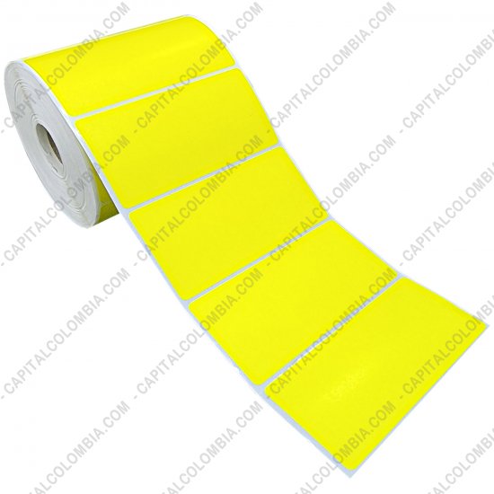 Rollos de etiquetas adhesivas y Nylon Textil, Marca: CapitalColombia - Rollo de etiquetas en papel bond amarillas de 1000 etiquetas a una columna (10cms x 5.0cms)