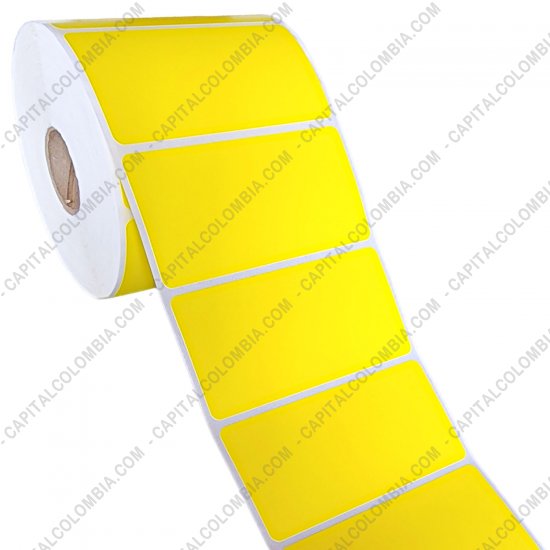 Rollos de etiquetas adhesivas y Nylon Textil, Marca: CapitalColombia - Rollo de etiquetas en papel bond amarillo de 1000 rótulos a una columna de 8cms x 4cms (80x40mm)