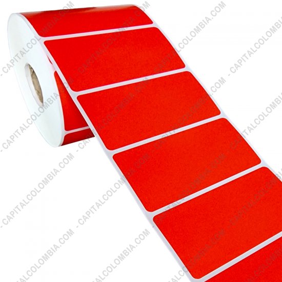 Rollos de etiquetas adhesivas y Nylon Textil, Marca: CapitalColombia - Rollo de etiquetas en papel bond rojo de 1000 rótulos a una columna de 8cms x 4cms (80x40mm)