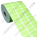 Rollo de etiquetas en papel de transferencia color verde de 10.000 rótulos a tres columnas de 3.2cms x 1.5cms (32x15mm)