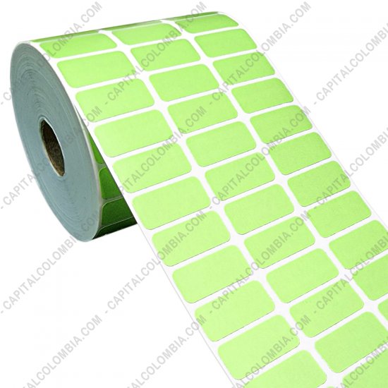 Rollos de etiquetas adhesivas y Nylon Textil, Marca: CapitalColombia - Rollo de etiquetas en papel de transferencia color verde de 10.000 rótulos a tres columnas de 3.2cms x 1.5cms (32x15mm)