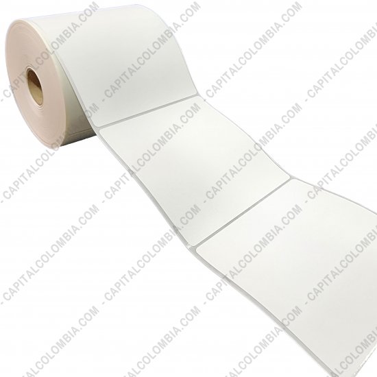 Rollos de etiquetas adhesivas y Nylon Textil, Marca: CapitalColombia - Rollo de etiquetas en papel térmico de 500 rótulos a una columna 10cms x 10cms (100x100mm)