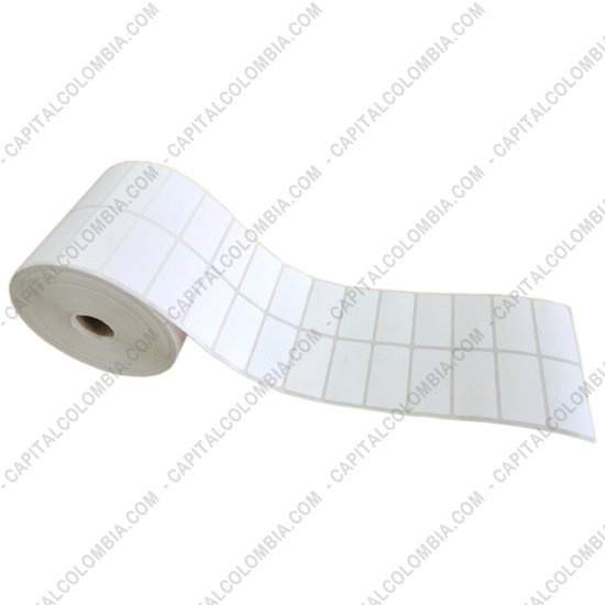 Rollos de etiquetas adhesivas y Nylon Textil, Marca: CapitalColombia - Rollo de etiquetas en papel térmico de 5.000 rótulos a dos columnas de 5cms x 2.5cms (50x25mm)