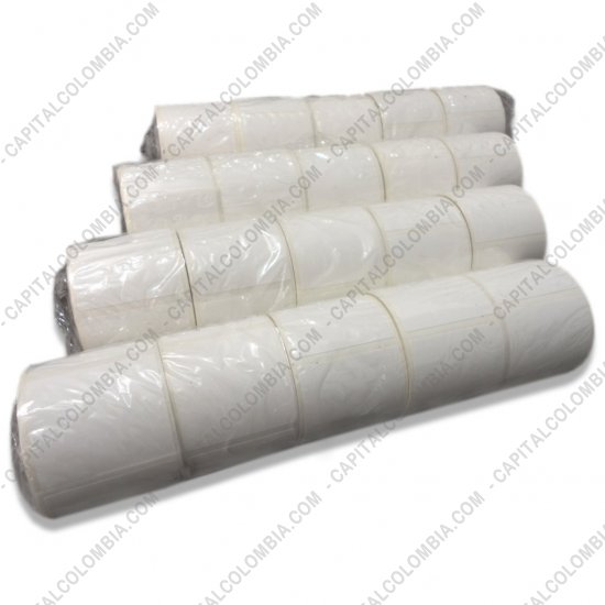 Rollos de etiquetas adhesivas y Nylon Textil, Marca: CapitalColombia - Rollo de etiquetas en papel térmico de 5.000 rótulos a una columna de 4cms x 4cms (40x40mm)