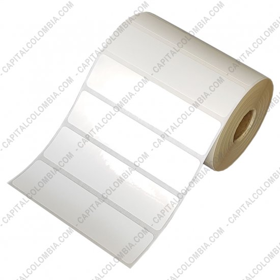 Rollos de etiquetas adhesivas y Nylon Textil, Marca: CapitalColombia - Rollo de etiquetas en polipropileno blanco de 1.000 rótulos a una columna de 10cms x 2.5cms (100x25mm)