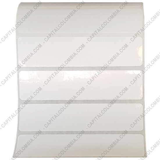 Rollos de etiquetas adhesivas y Nylon Textil, Marca: CapitalColombia - Rollo de etiquetas en polipropileno blanco de 1.000 rótulos a una columna de 10cms x 2.5cms (100x25mm)