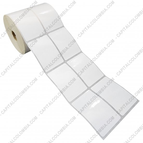 Rollos de etiquetas adhesivas y Nylon Textil, Marca: CapitalColombia - Rollo de etiquetas en polipropileno blanco de 1.500 rótulos a dos columnas 5cms x 7.3cms (50x73mm)