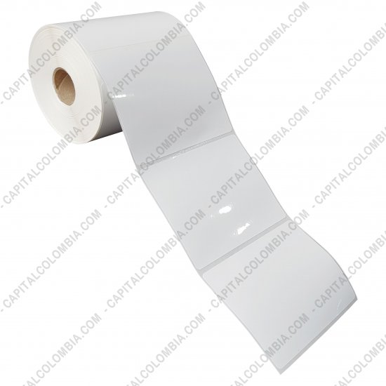 Rollos de etiquetas adhesivas y Nylon Textil, Marca: CapitalColombia - Rollo de etiquetas en polipropileno blanco de 500 rótulos a una columna 10cms x 8.2cms (100x82mm)