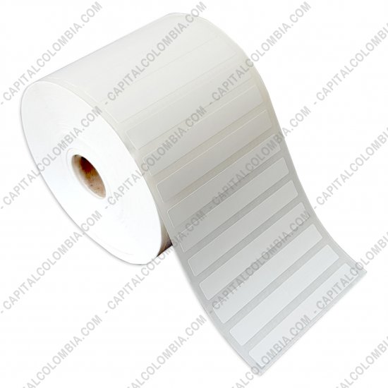 Rollos de etiquetas adhesivas y Nylon Textil, Marca: CapitalColombia - Rollo de etiquetas para joyería y ópticas en polipropileno blanco de 5.000 etiquetas a una columna 9cms x 1.1cms (90x11mm)