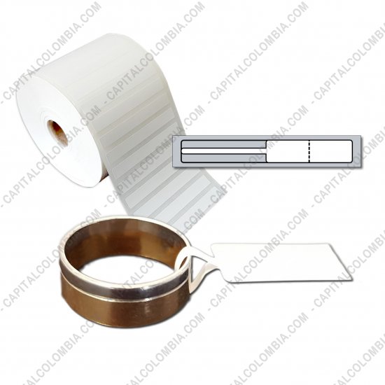 Rollos de etiquetas adhesivas y Nylon Textil, Marca: CapitalColombia - Rollo de etiquetas para joyería y ópticas en polipropileno blanco de 5.000 etiquetas a una columna 9cms x 1.1cms (90x11mm)