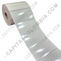 Rollo de etiquetas transparentes de 1.000 etiquetas a dos columnas 10cms x 5cms (100x50mm) con marca negra