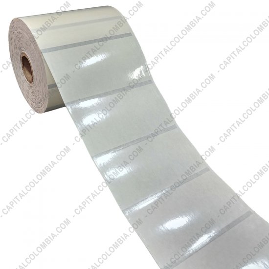 Rollos de etiquetas adhesivas y Nylon Textil, Marca: CapitalColombia - Rollo de etiquetas transparentes de 1.000 etiquetas a dos columnas 10cms x 5cms (100x50mm) con marca negra