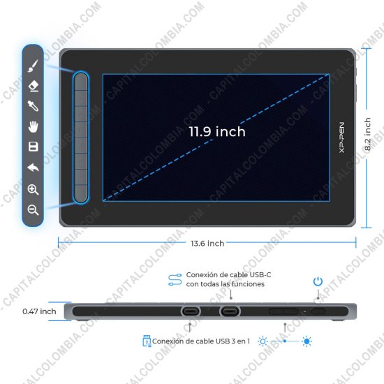 Tablas Digitalizadoras Wacom, Huion, Xp-Pen y otras, Marca: Xp-Pen - Display Digitalizador XP-Pen Artist 12 Negra Segunda Generación con lápiz 8K con chip x3 y área activa de 26.32cm x 14.81cm