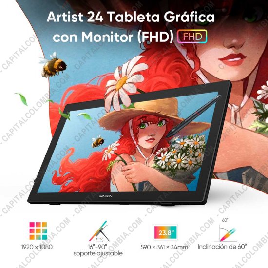 Tablas Digitalizadoras Wacom, Huion, Xp-Pen y otras, Marca: Xp-Pen - Display Digitalizador XP-Pen Artist 24 FHD con lápiz 8K - área activa de 52.69cm x 29.64cm