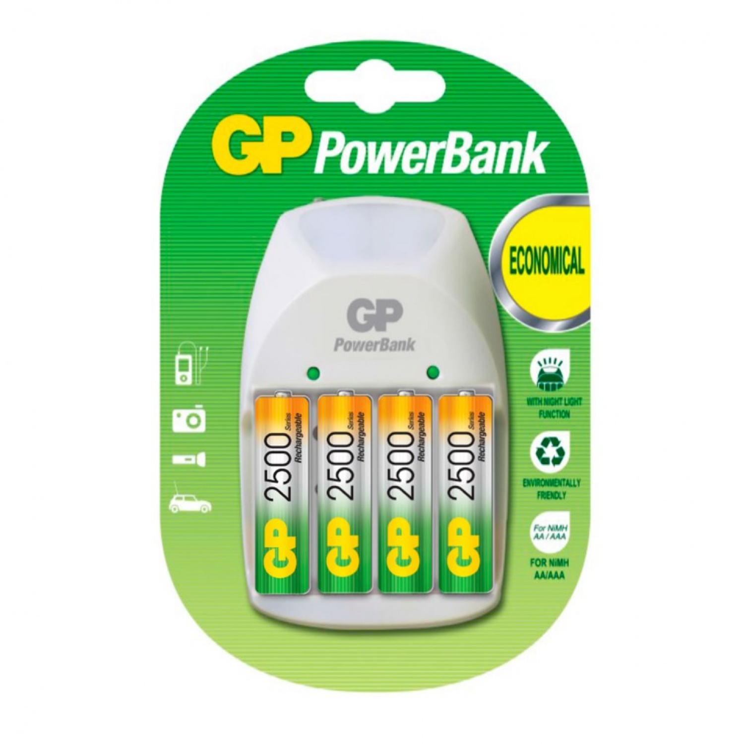 Cargador de Pilas GP PowerBank de baterías AA, AAA y 9V (cuadrada